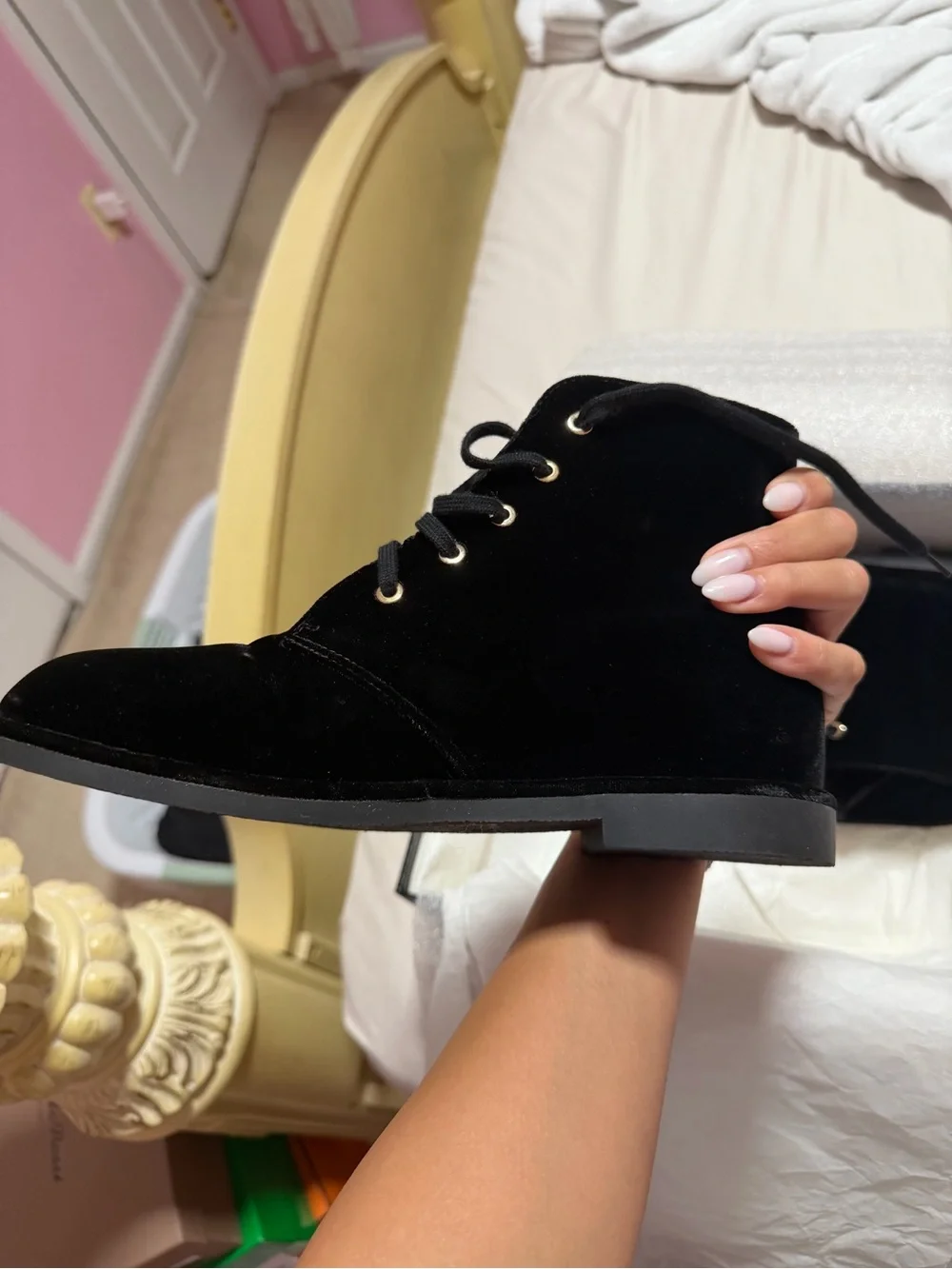 AUTHENTIC Chanel Black Velvet Lace-Up Ankle Short Boots